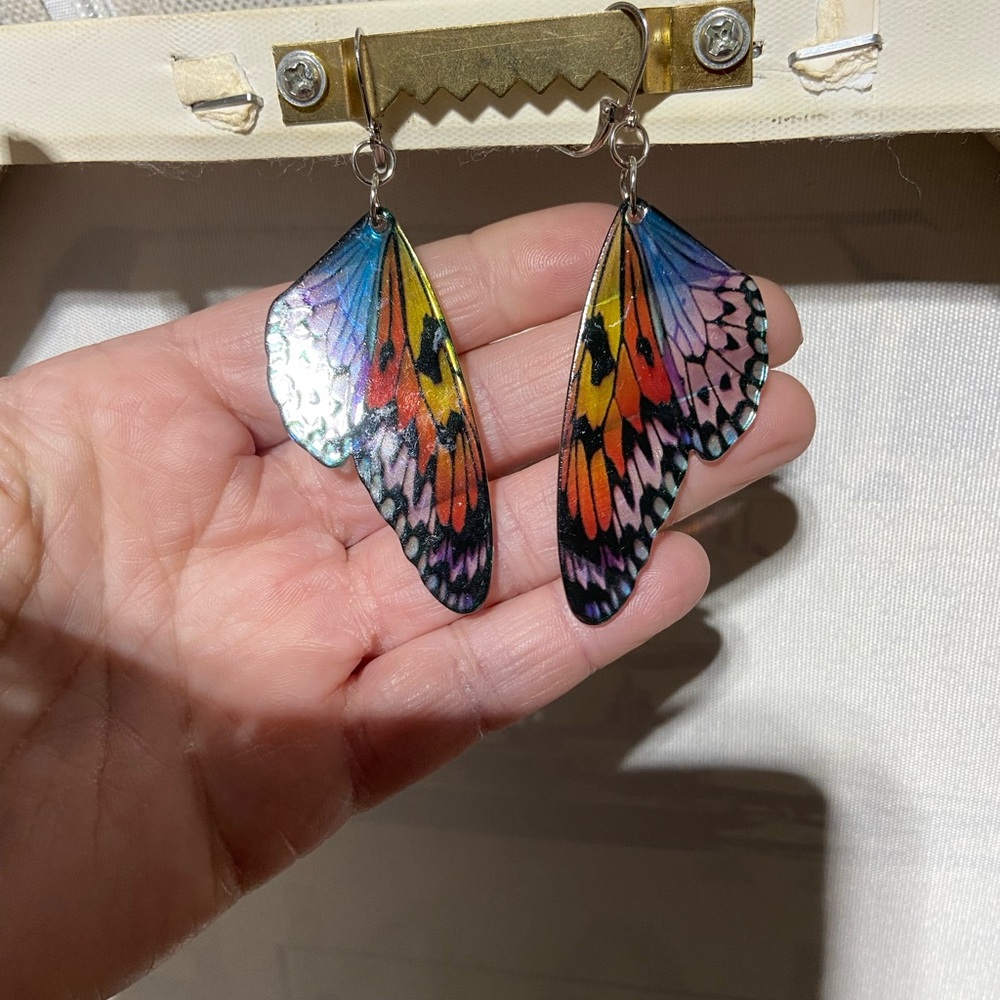 Art Deco Resin Butterfly Wing Earrings.